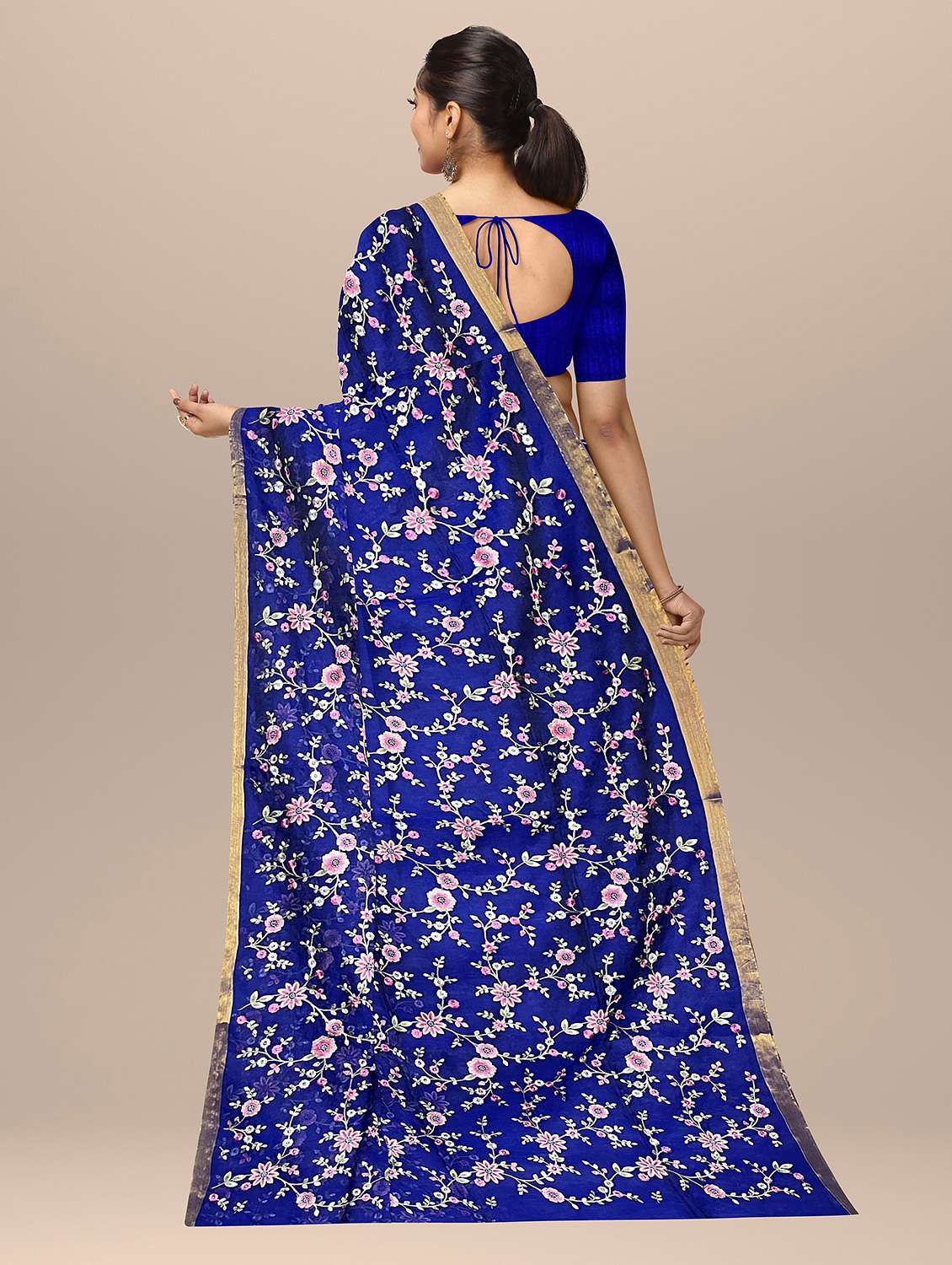 women's floral blue colored saree with blouse - 19925902 -  Standard Image - 2