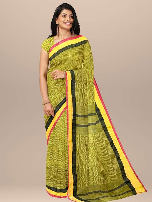 women's chevron green colored saree with blouse - 19925931 - Standard Image - 0