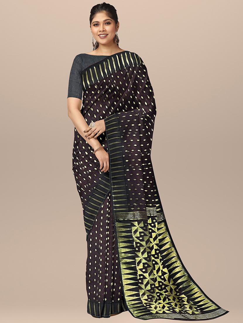 women's self design black colored saree with blouse - 19925960 -  Zoom Image - 0