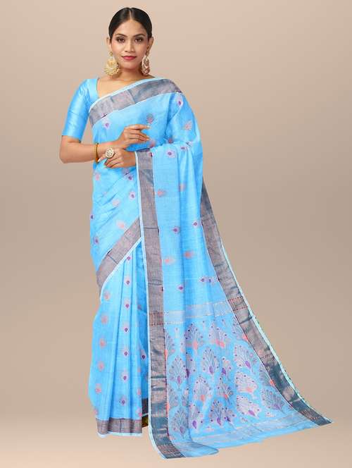 women's self design light blue colored saree with blouse - 19925966 -  Standard Image - 0