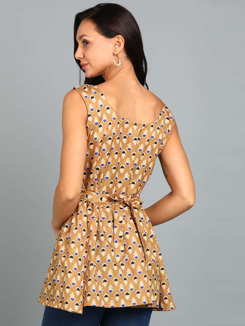 round neck printed peplum top - 19926253 - Standard Image - 2