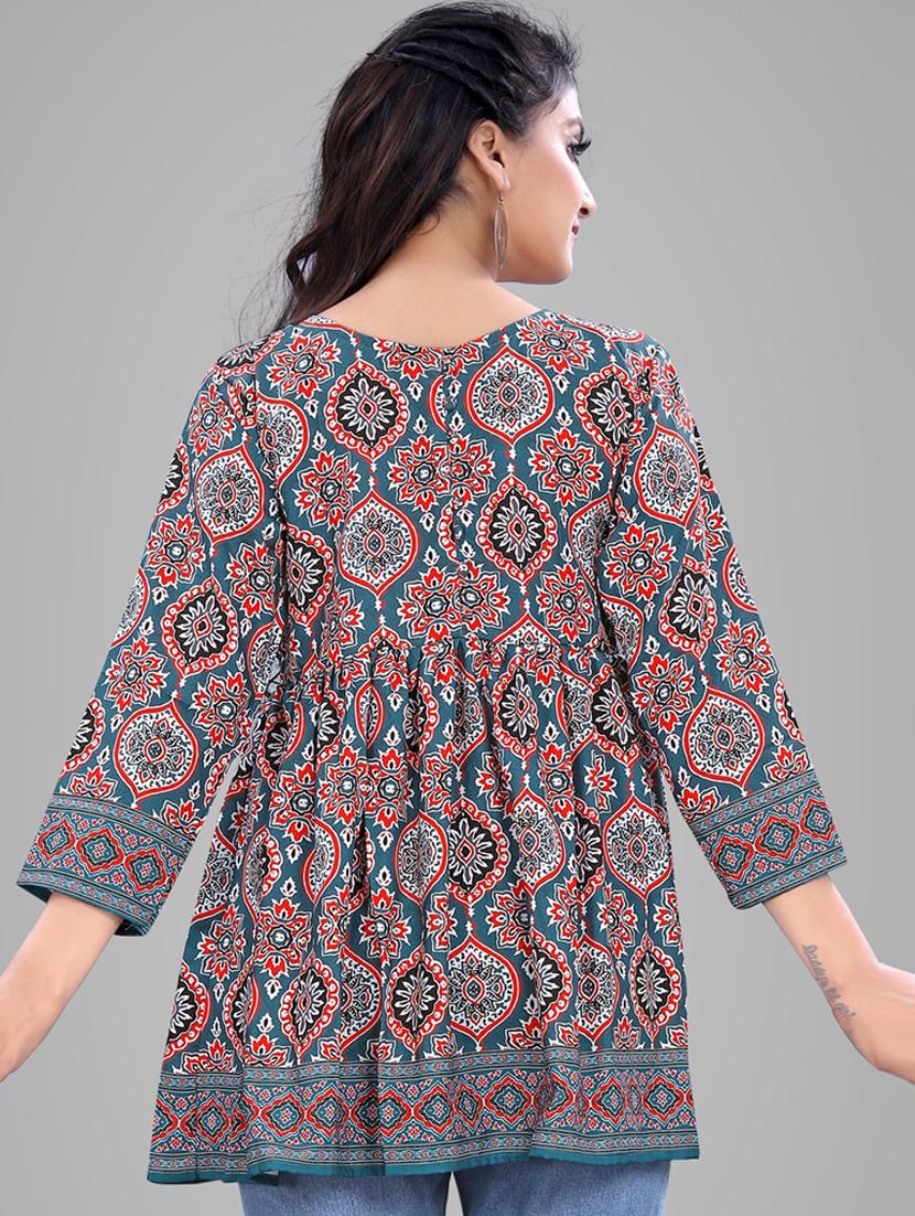 round neck printed peplum top - 19926267 - Standard Image - 2