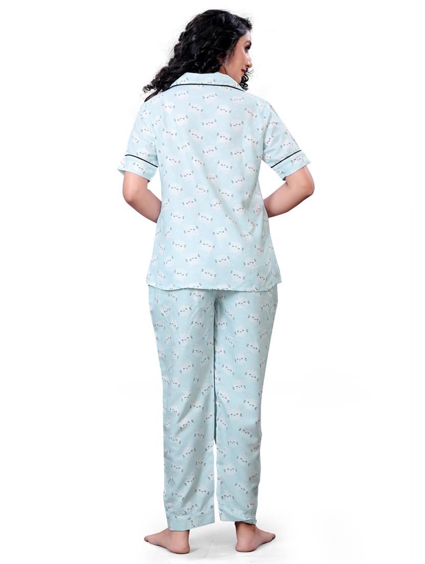 blue printed pyjama set nightwear - 19926302 - Standard Image - 2