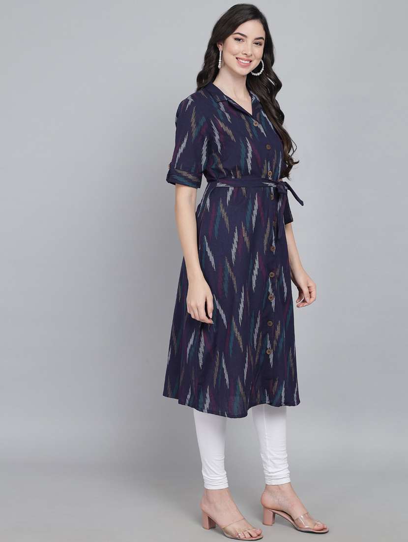 shirt collar neck printed straight kurta - 19926683 -  Standard Image - 2