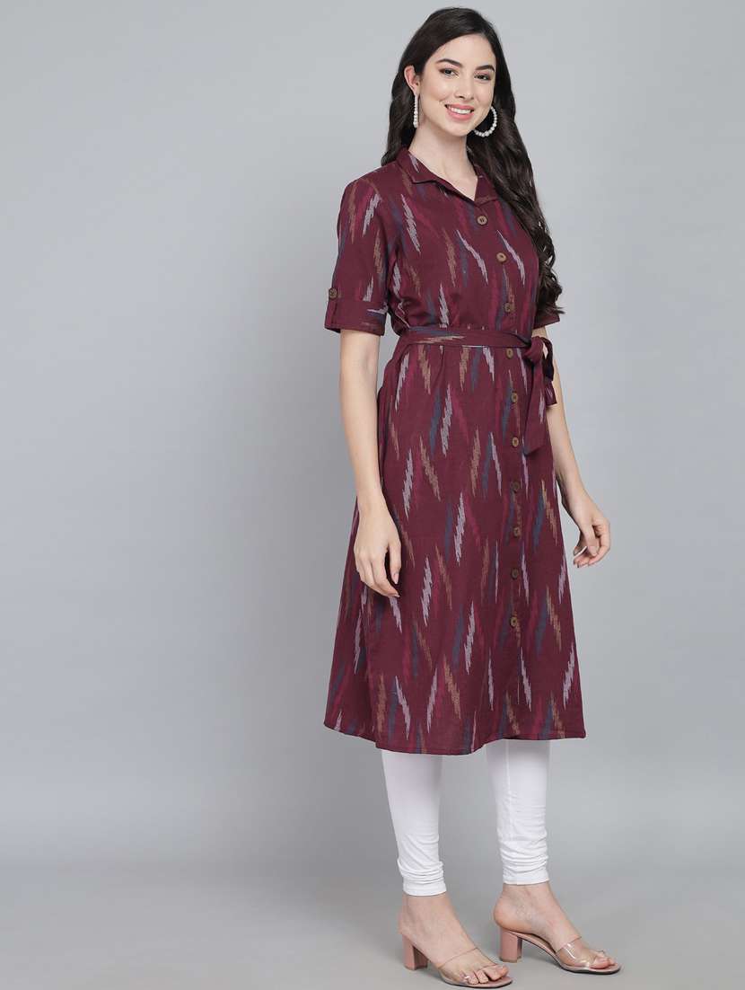 shirt collar neck printed straight kurta - 19926684 -  Standard Image - 2