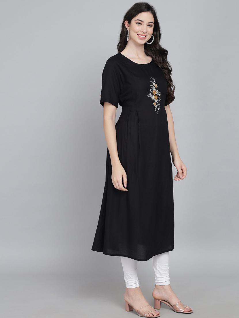 round neck solid a-line kurta - 19926686 - Standard Image - 2