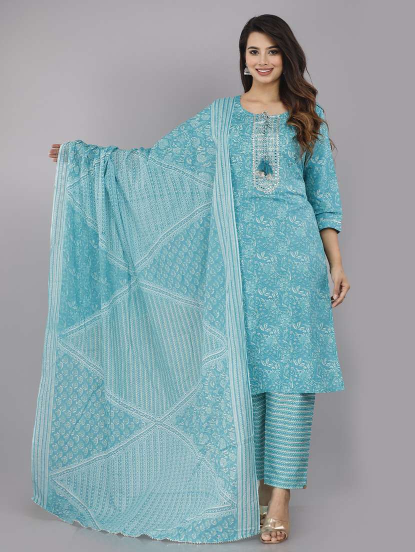 tie & up neck printed kurta pant set