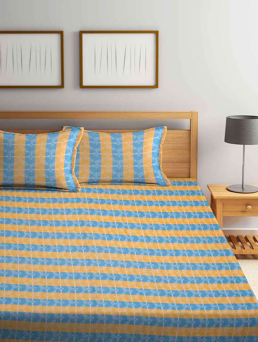 fabinaliv multicolor floral 100% cotton handwoven king size double bedcover with 2 pillow covers