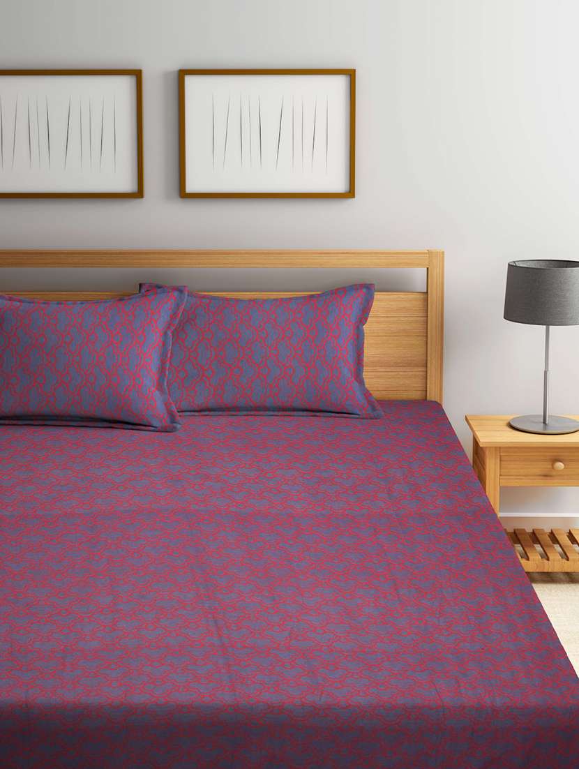 fabinaliv blue abstract 100% cotton handwoven king size double bedcover with 2 pillow covers