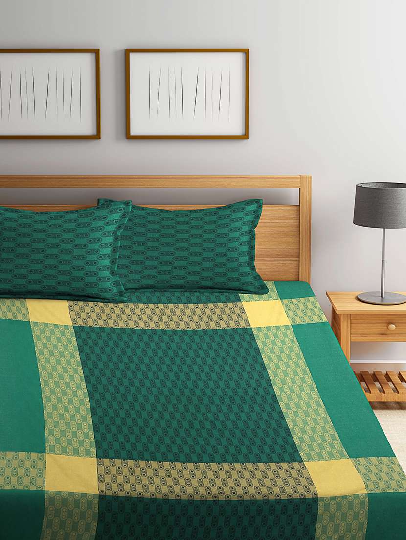 fabinaliv multicolor geometric 100% cotton handwoven king size double bedcover with 2 pillow covers