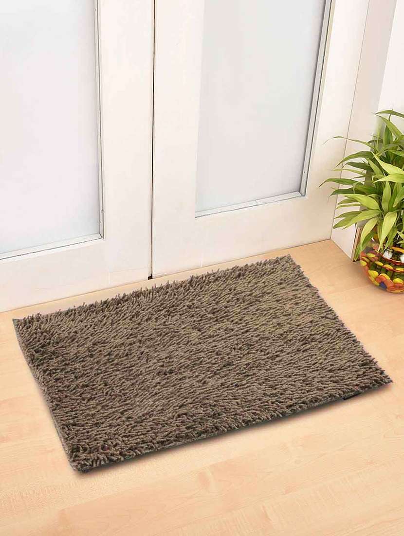 fabinaliv brown solid cotton blend door mat (70x45 cm)