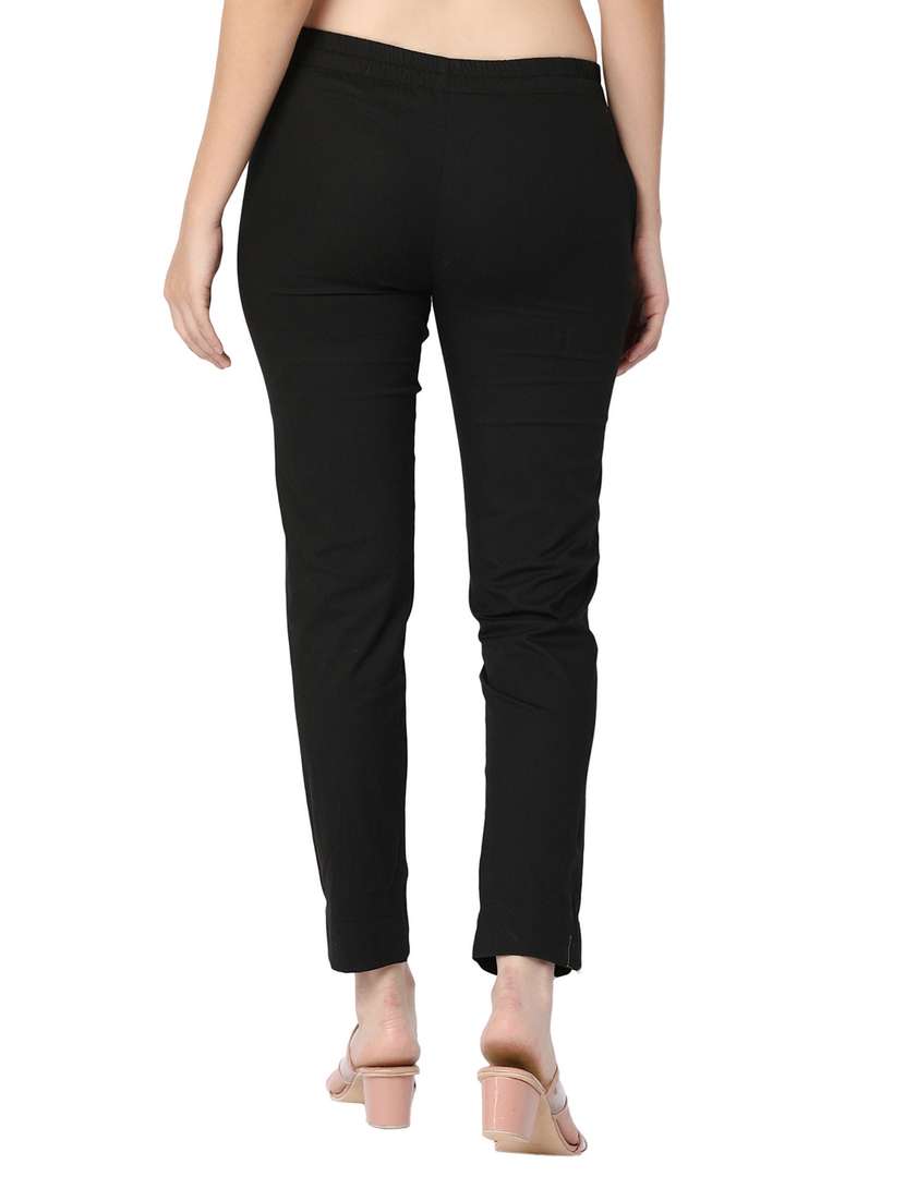 black cotton straight tapered pant - 19937478 -  Standard Image - 2