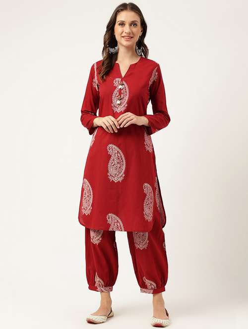 red printed kurta salwar set - 19938152 - Standard Image - 0