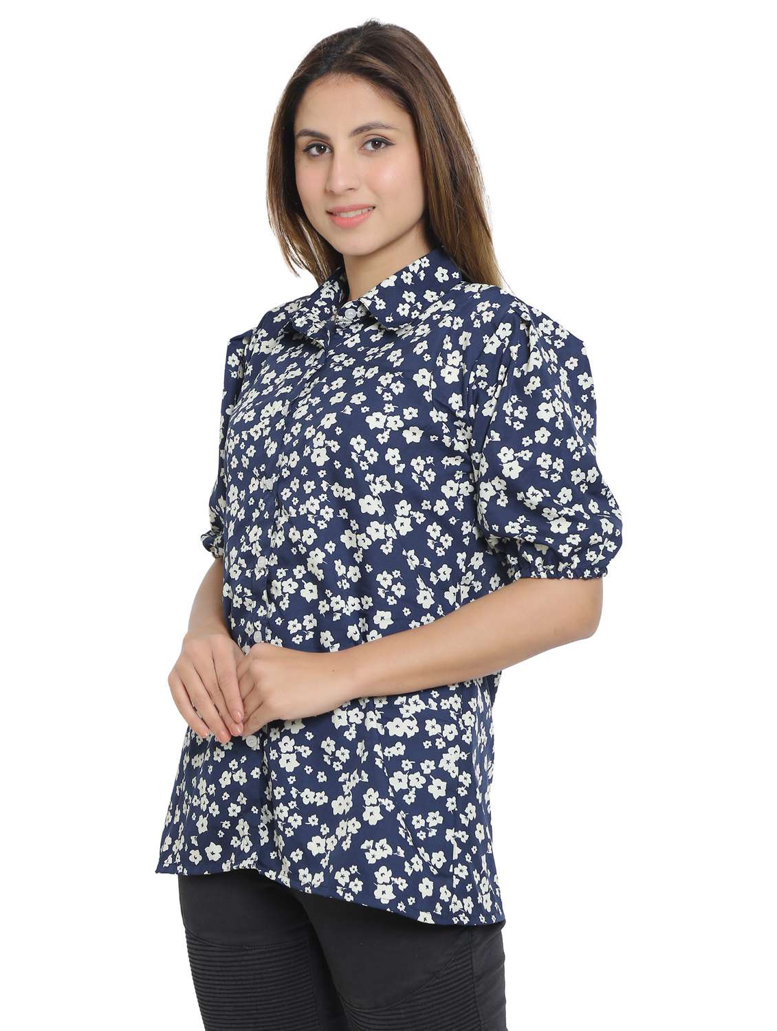 navy blue cotton blend regular shirt - 19938159 -  Standard Image - 2