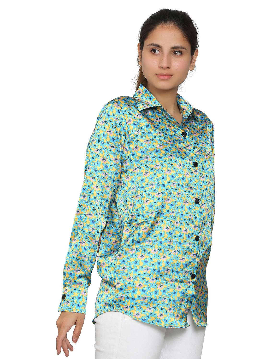 blue satin regular shirt - 19938164 - Standard Image - 2