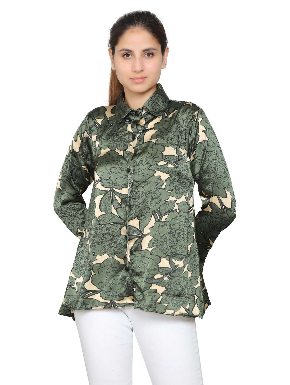 green satin regular shirt