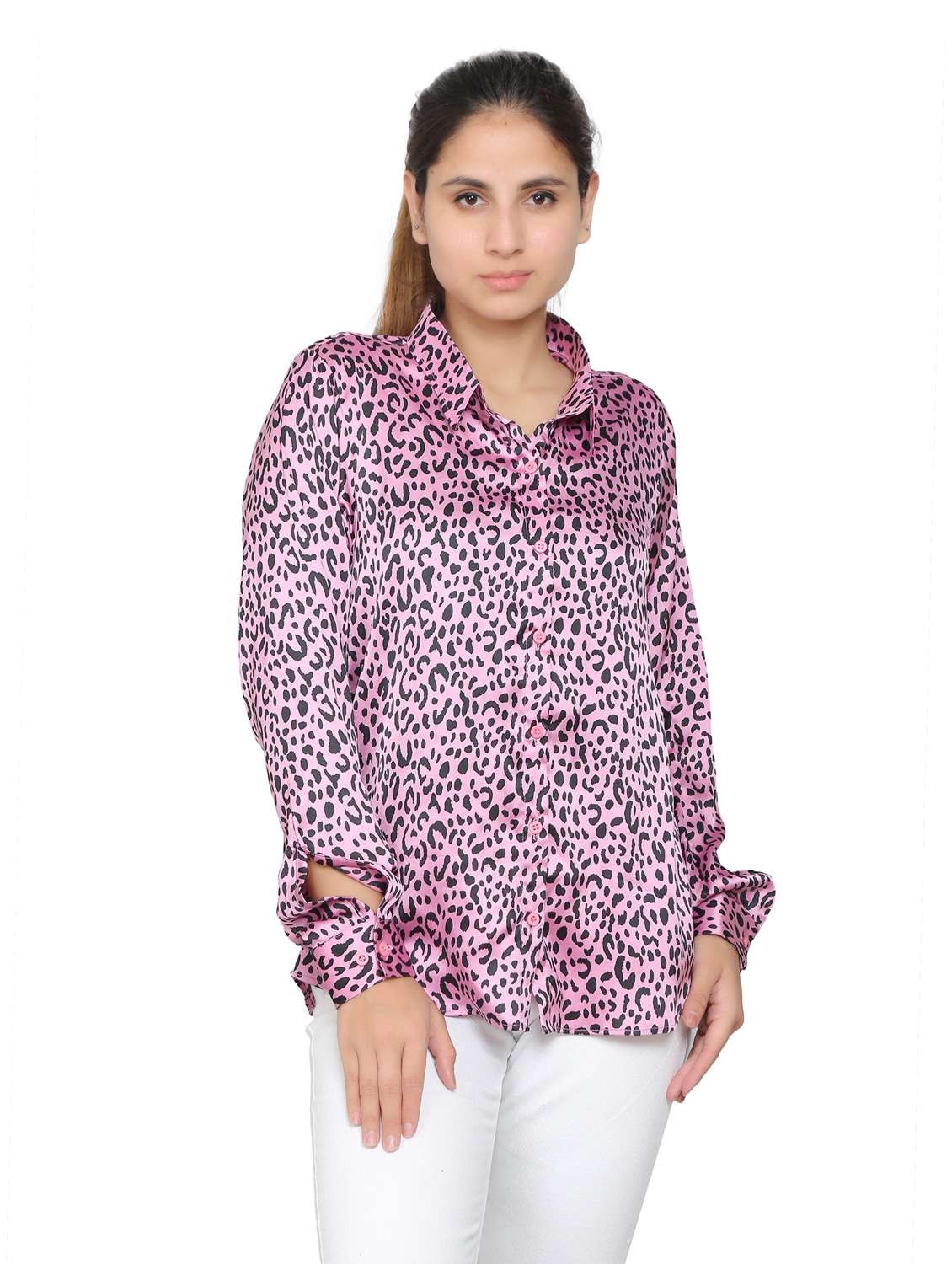 pink satin oversized shirt