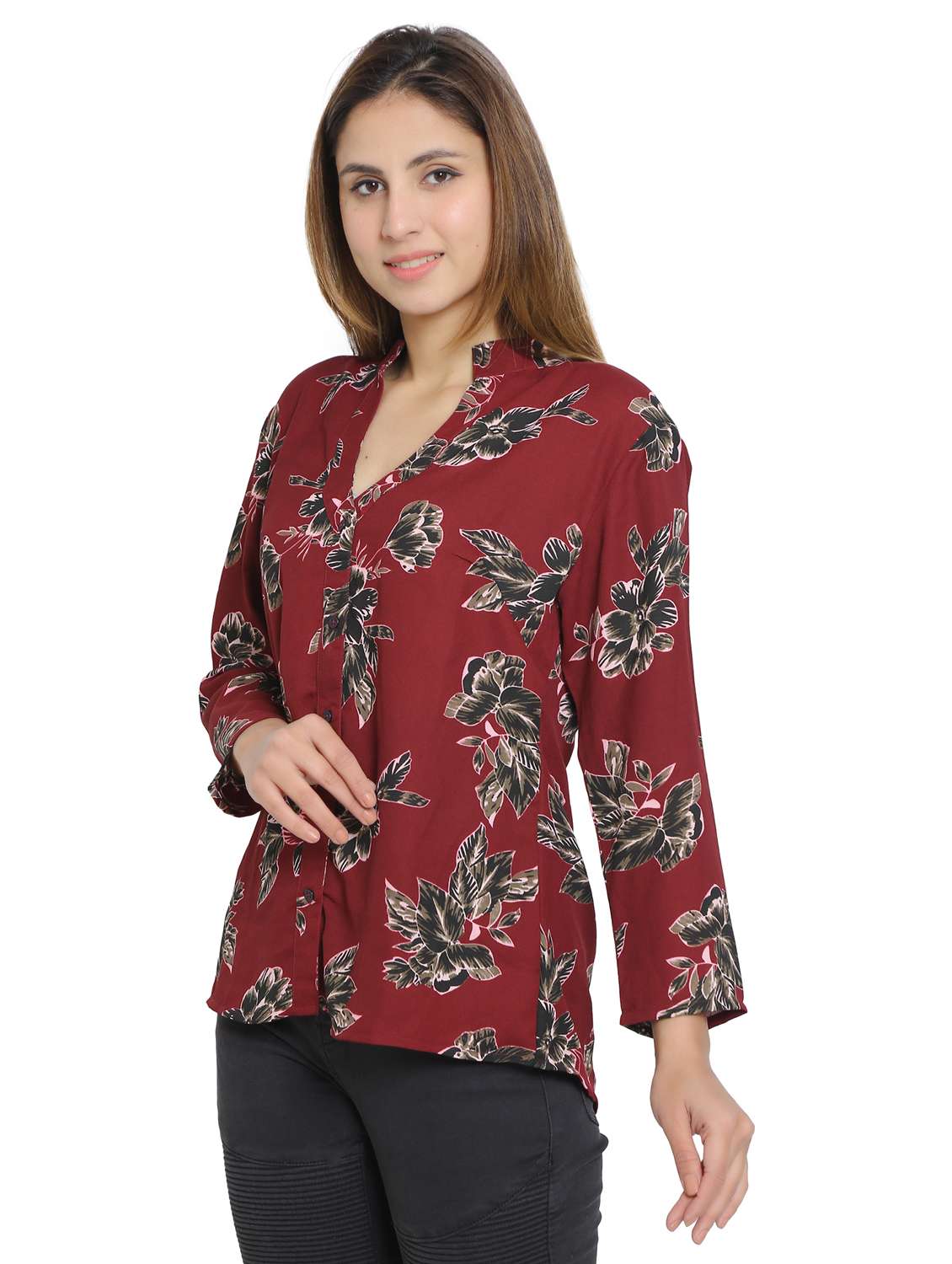 maroon crepe regular shirt - 19938173 -  Standard Image - 2