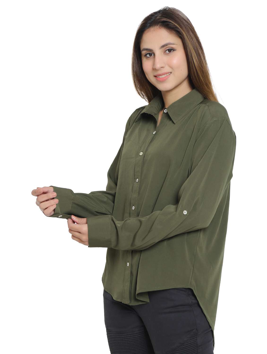 olive cotton blend regular shirt - 19938189 -  Standard Image - 2