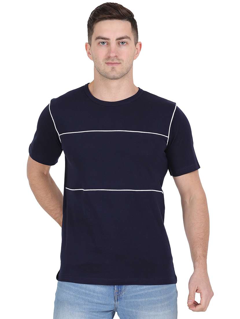 round neck self design regular t-shirt