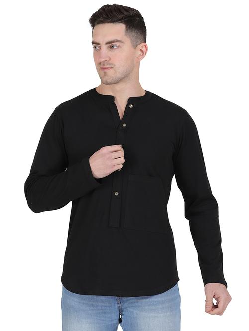 mandarin neck solid regular t-shirt - 19938469 - Standard Image - 0