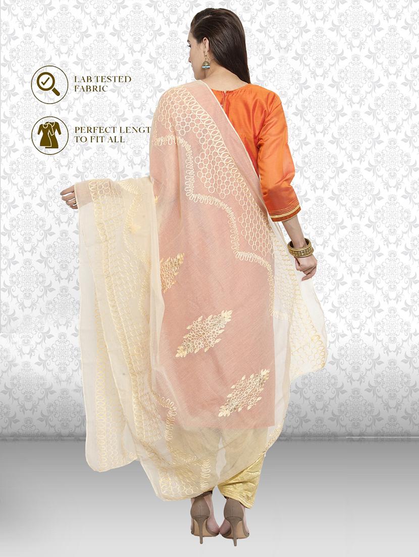 cream self designed embroidered dupatta - 19938503 - Standard Image - 2