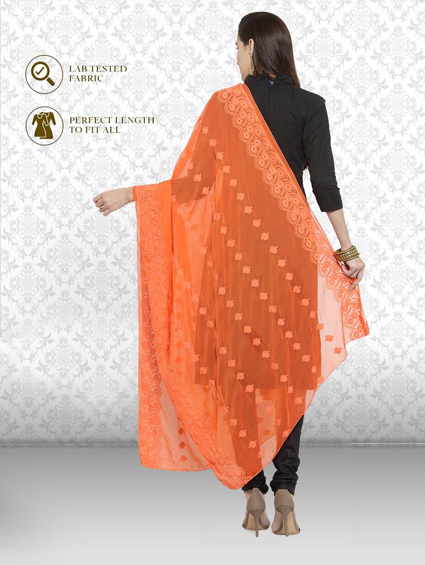 orange self designed embroidered dupatta - 19938520 - Standard Image - 2