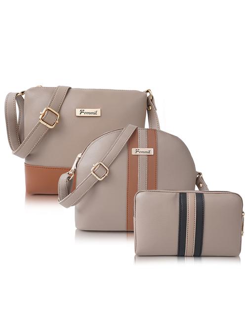 beige leatherette (pu) sling bag combo - 19940676 - Standard Image - 0