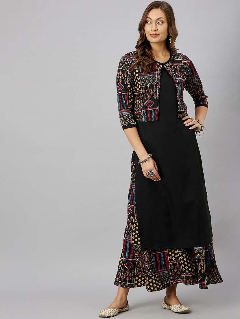 printed kurta palazzo set with jacket 