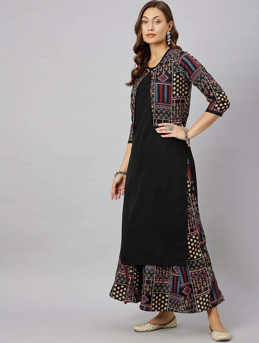 printed kurta palazzo set with jacket  - 19941632 -  Standard Image - 2
