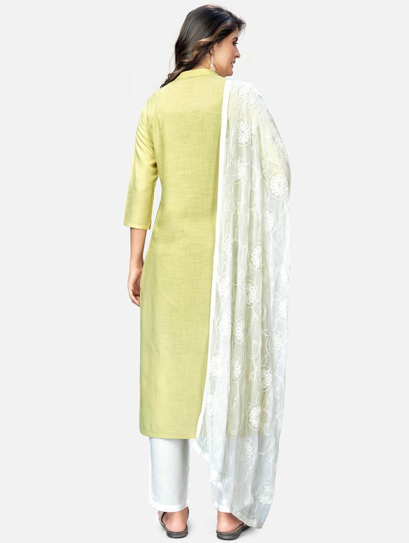 embroidered neck solid kurta dupatta set - 19942629 - Standard Image - 2
