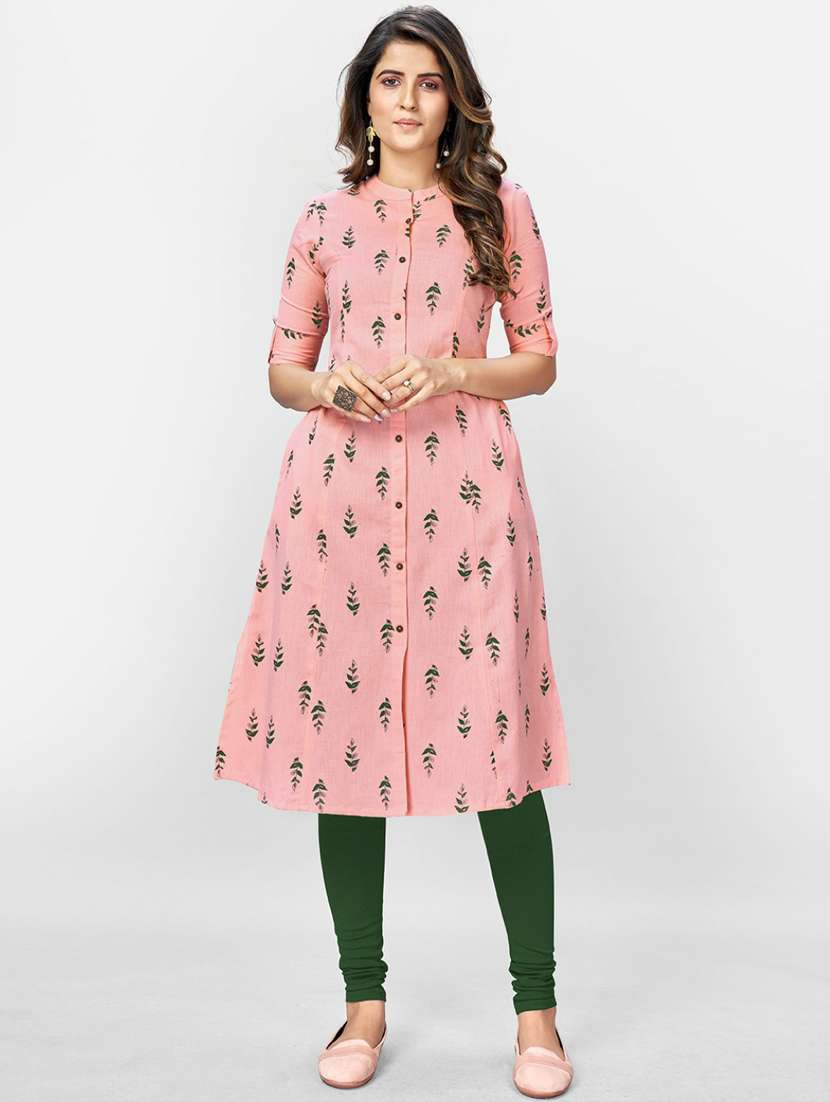 pink cotton blend aline kurta - 19942976 - Zoom Image - 0