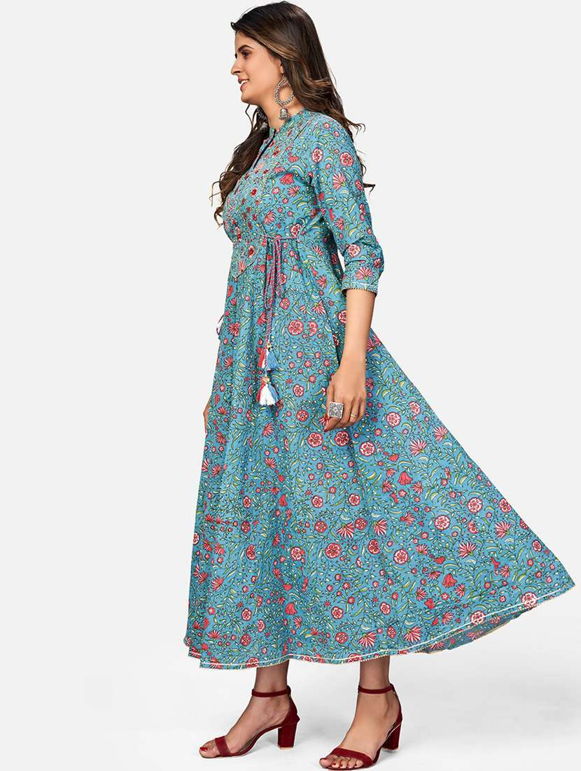 blue cotton anarkali kurta - 19942981 - Standard Image - 2