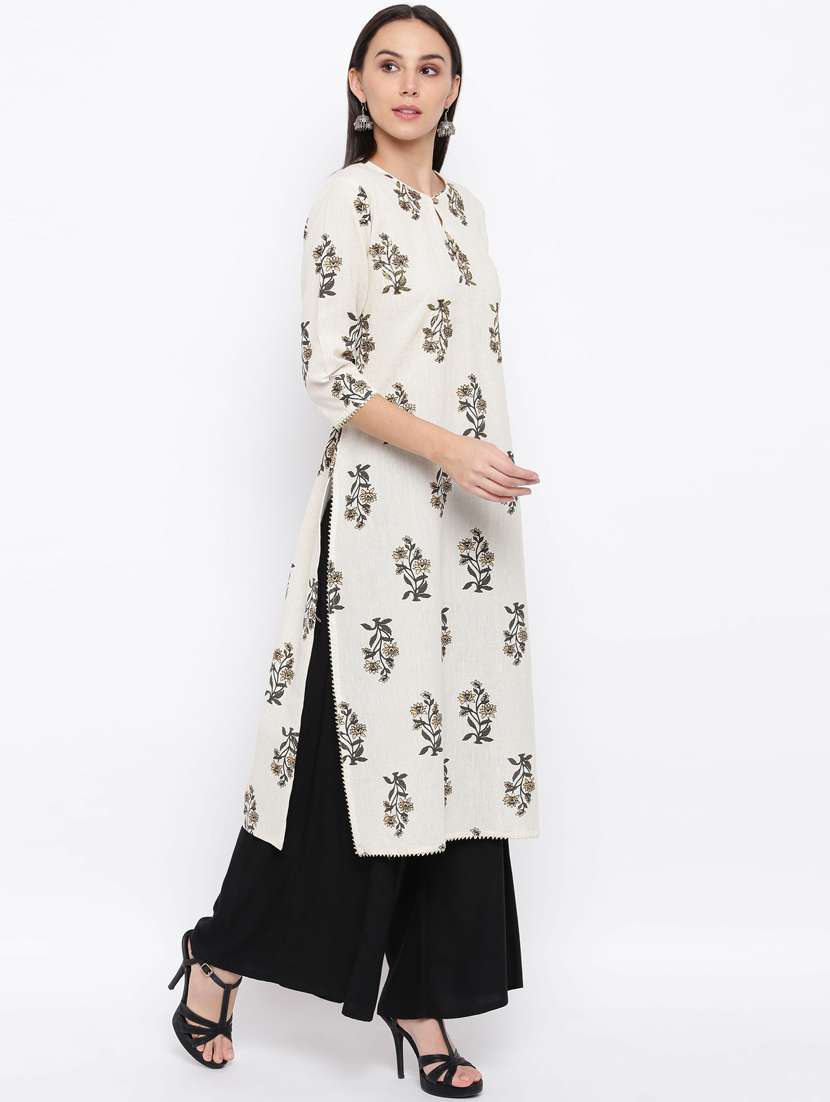 white cotton blend straight kurta - 19943021 - Standard Image - 2