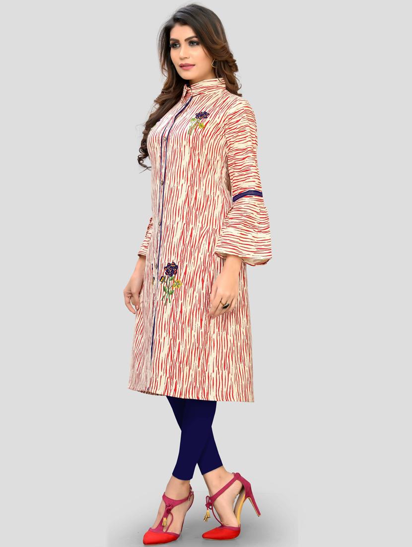 red cotton blend aline kurta - 19943048 - Standard Image - 2
