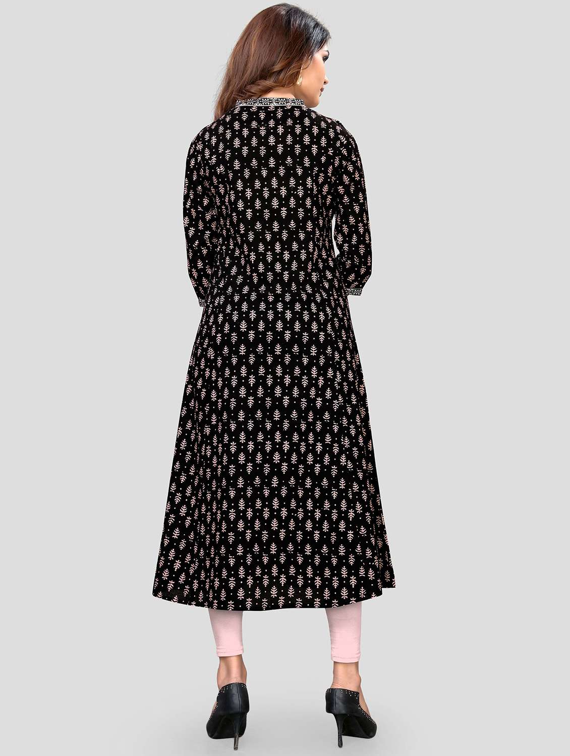 black cotton blend aline kurta - 19943064 - Standard Image - 2
