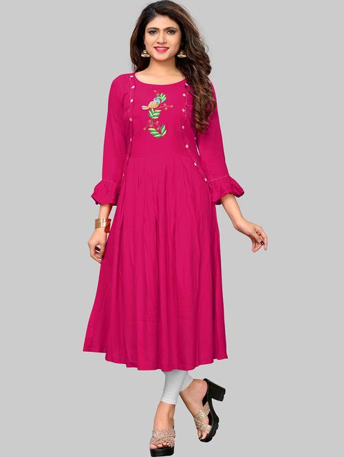 pink viscose flared kurta - 19943113 - Standard Image - 0