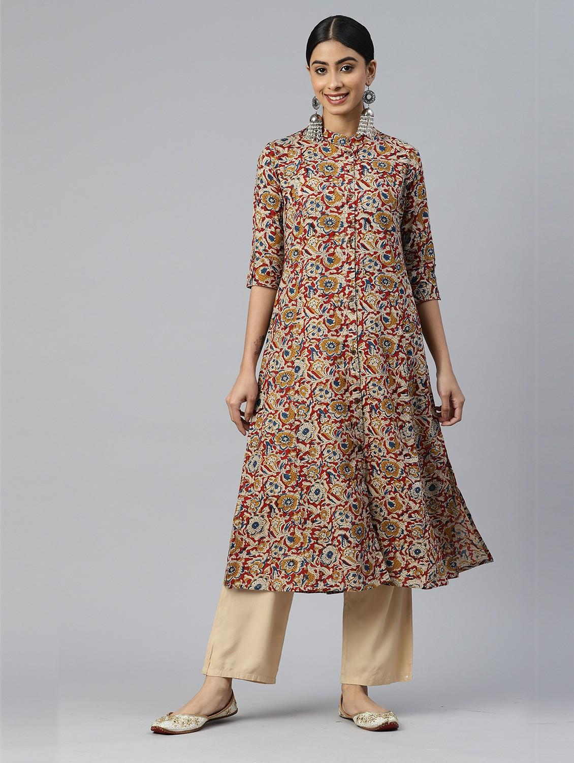 multi colored viscose aline kurta - 19943118 -  Zoom Image - 0