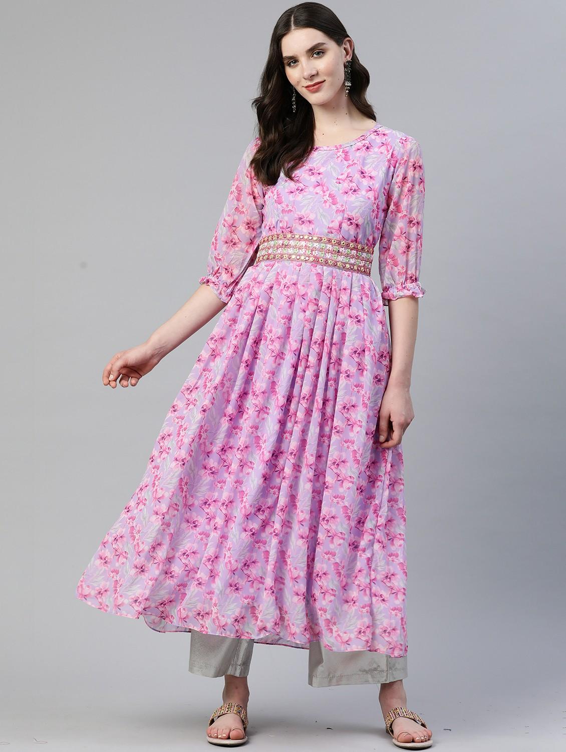 pink georgette flared kurta - 19943133 - Zoom Image - 0