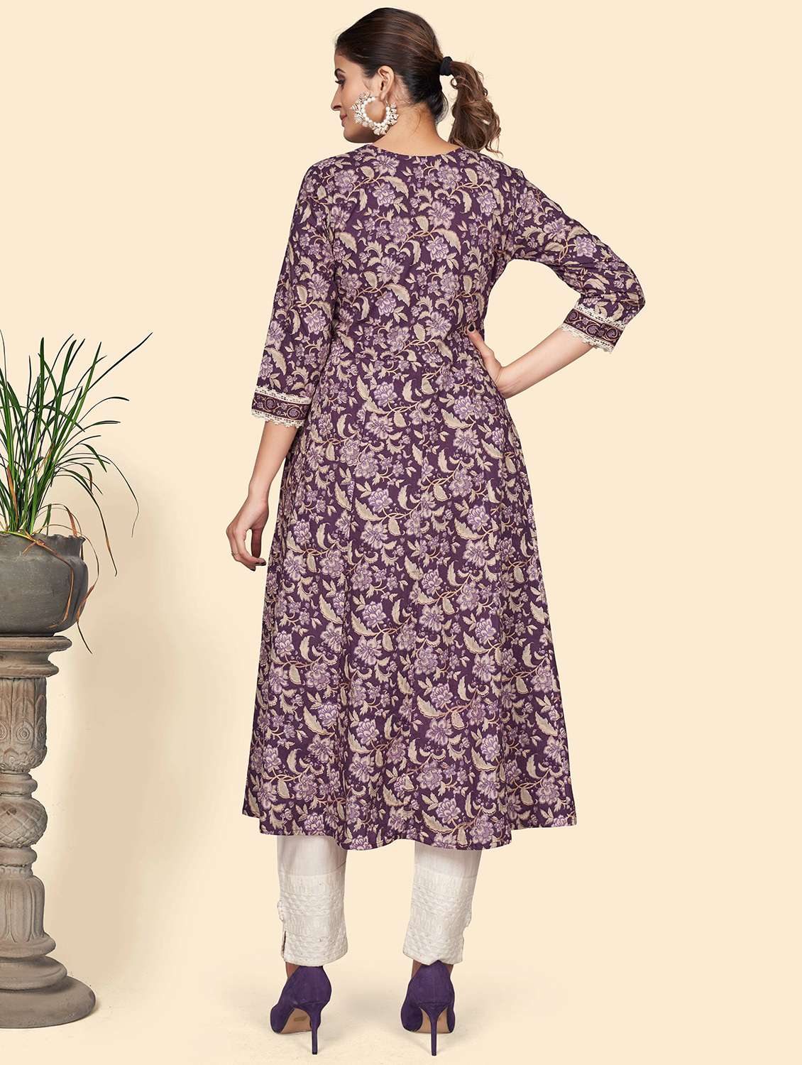 purple cotton flared kurta - 19943205 - Standard Image - 2