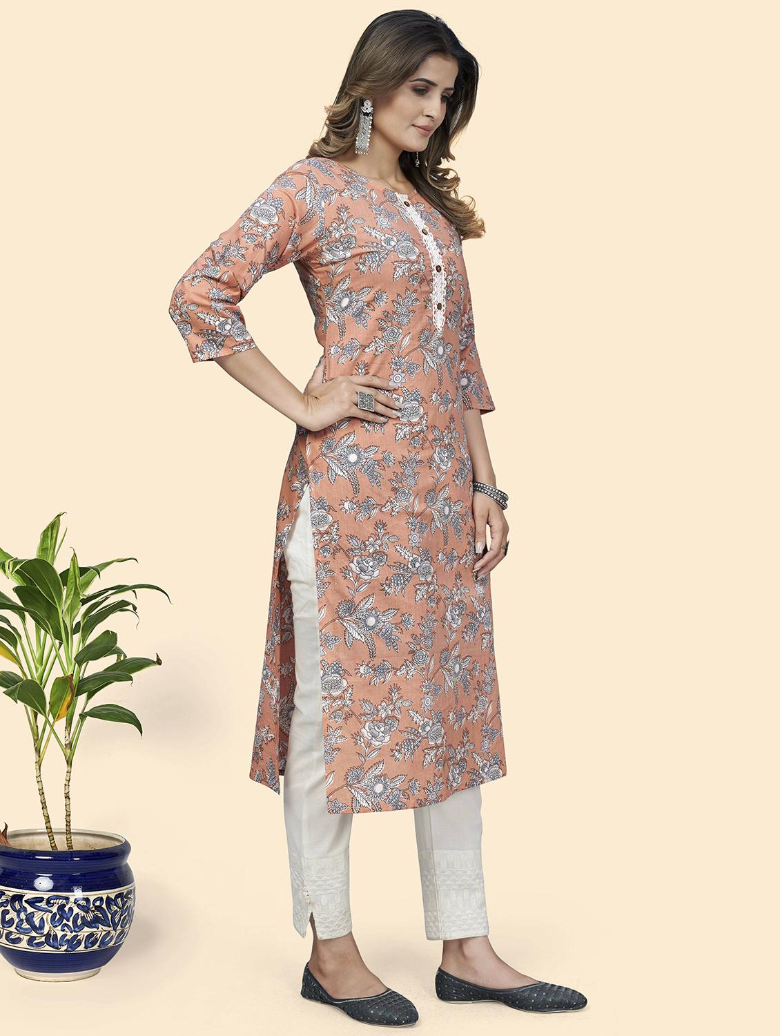 orange cotton straight kurta - 19943310 - Standard Image - 2