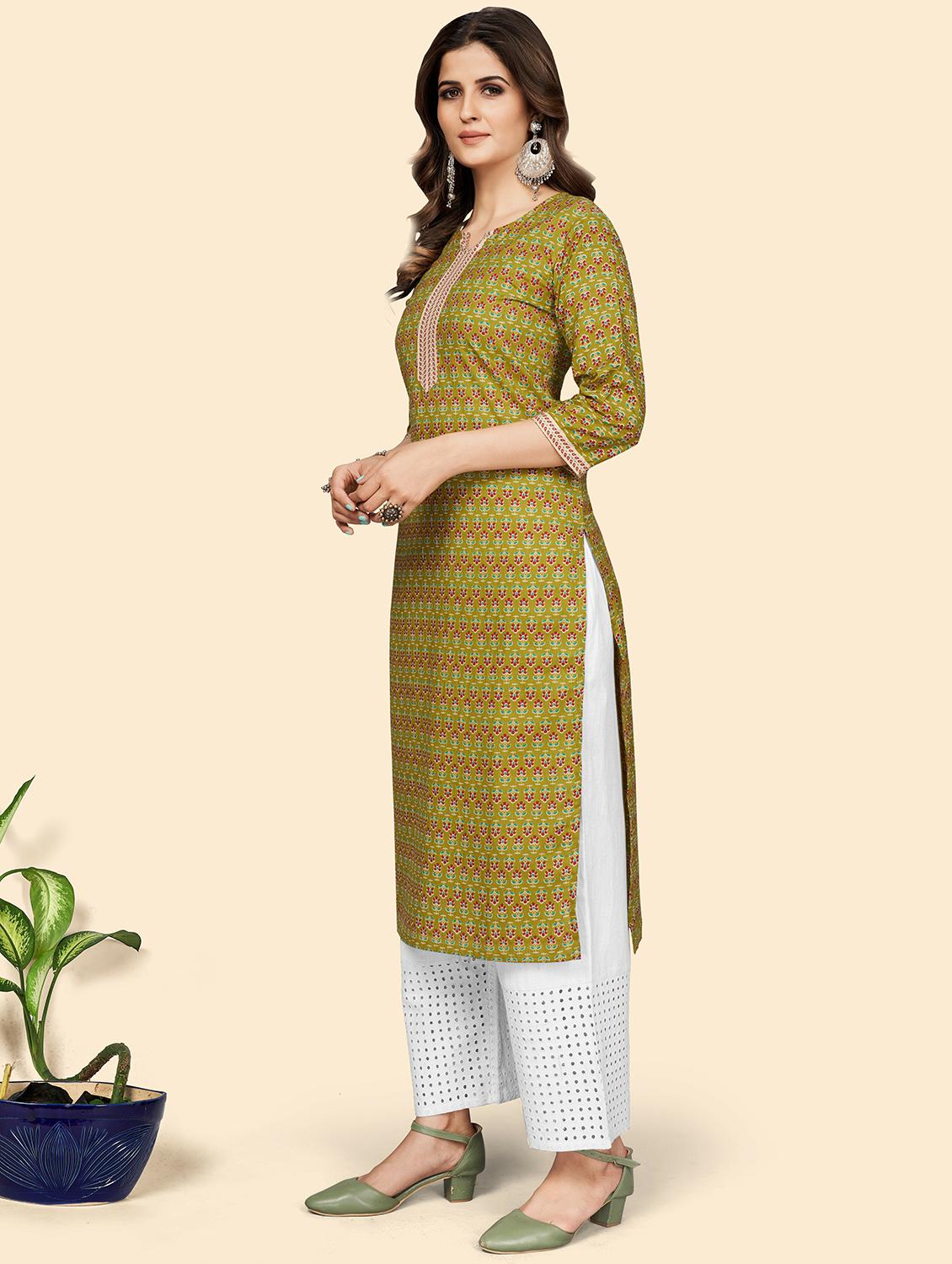 green cotton straight kurta - 19943312 - Standard Image - 2