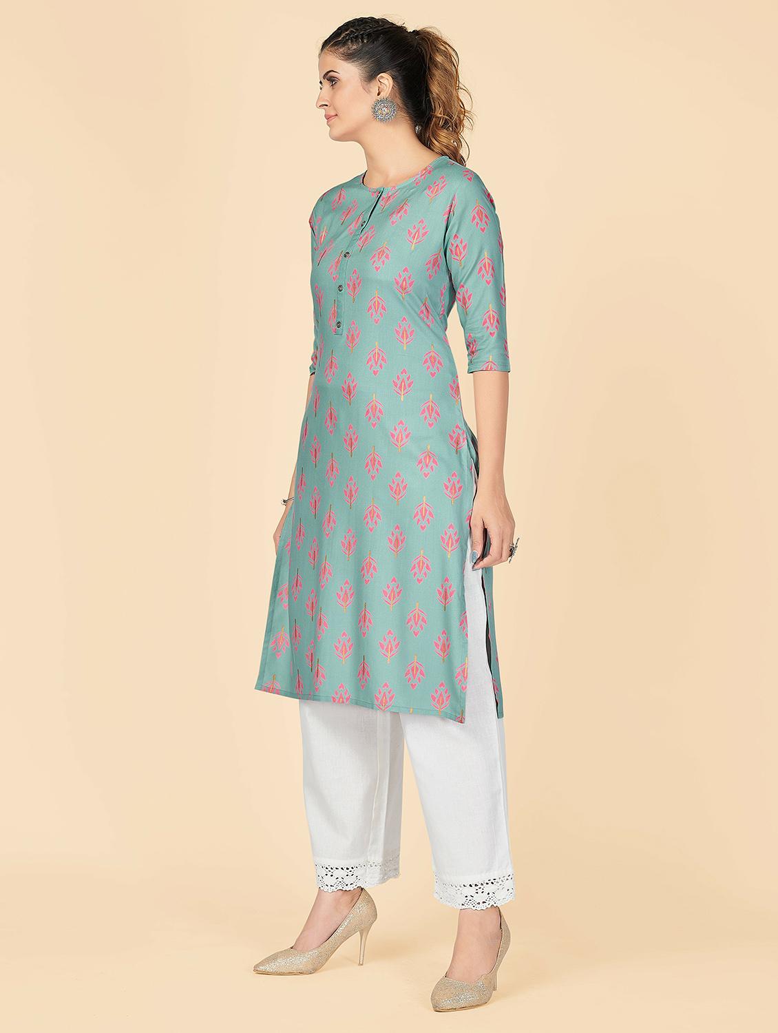 printed viscose straight kurta - 19943376 - Standard Image - 2