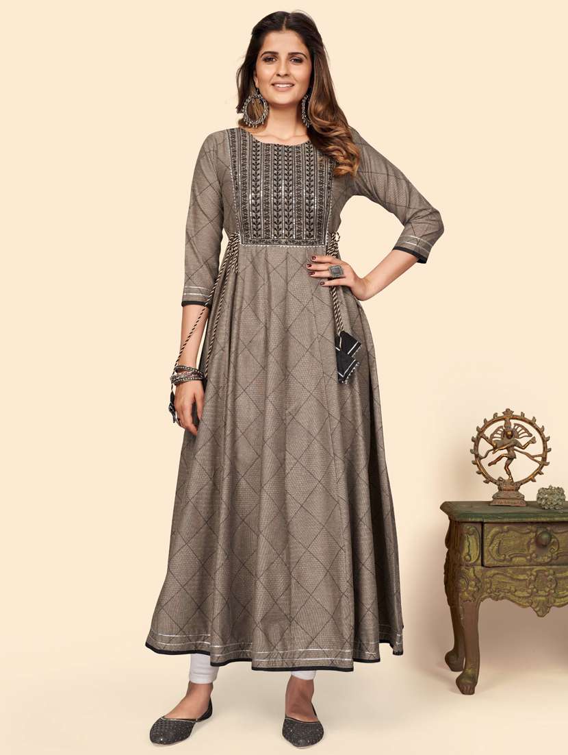 Round Neck Printed Anarkali Kurta