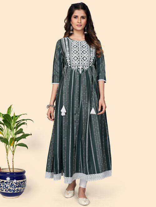 round neck printed anarkali kurta - 19943463 -  Standard Image - 0