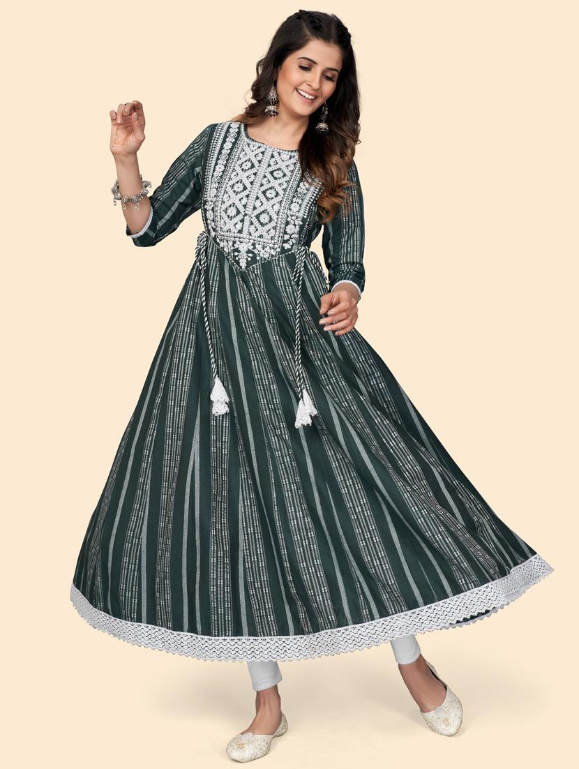 round neck printed anarkali kurta - 19943463 - Standard Image - 2