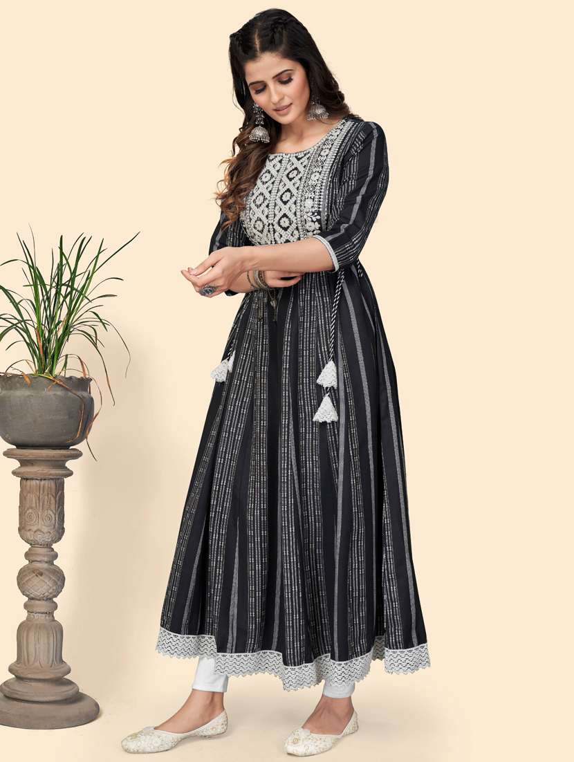 round neck printed anarkali kurta - 19943464 -  Standard Image - 2