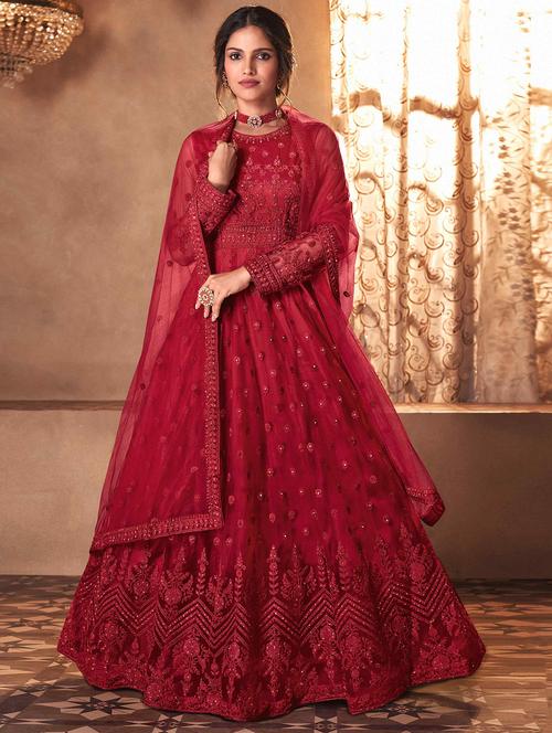 embroidered anarkali semi-stitched suit set - 19944282 -  Standard Image - 0