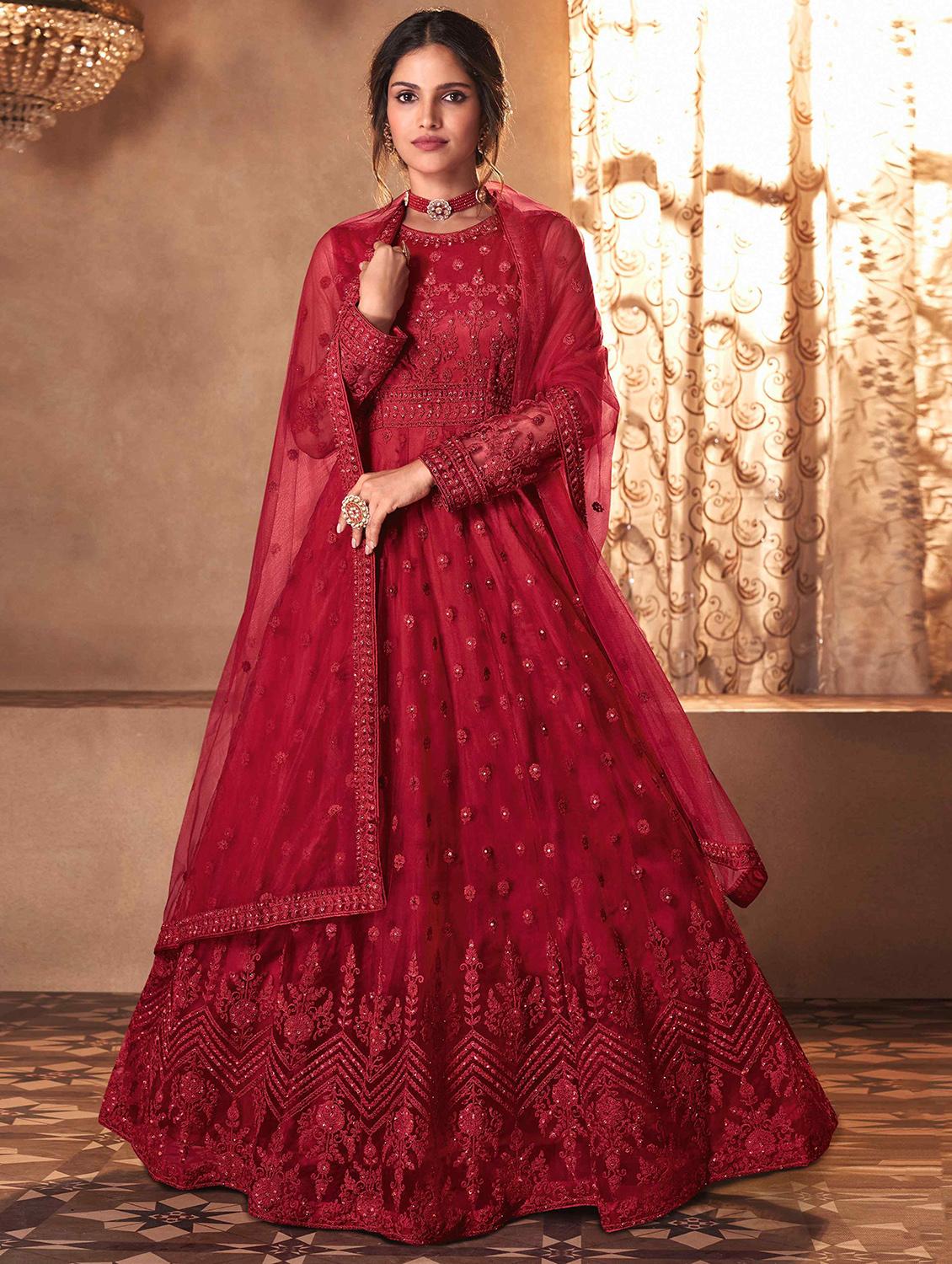 embroidered anarkali semi-stitched suit set - 19944282 -  Zoom Image - 0