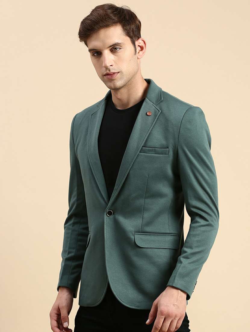 green cotton single breasted casual blazer - 19944335 -  Standard Image - 2